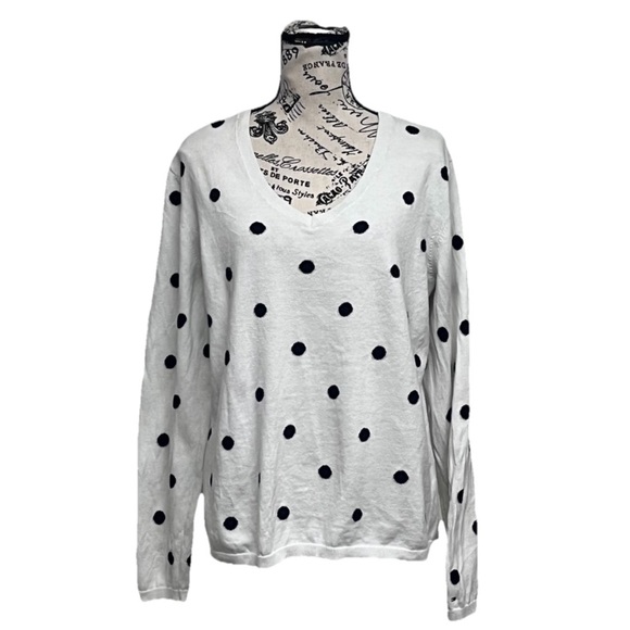 vtg Y2k Tommy Hilfiger XL Sweater White Polka Dot Retro Pinup Rockabilly Preppy - Picture 2 of 11